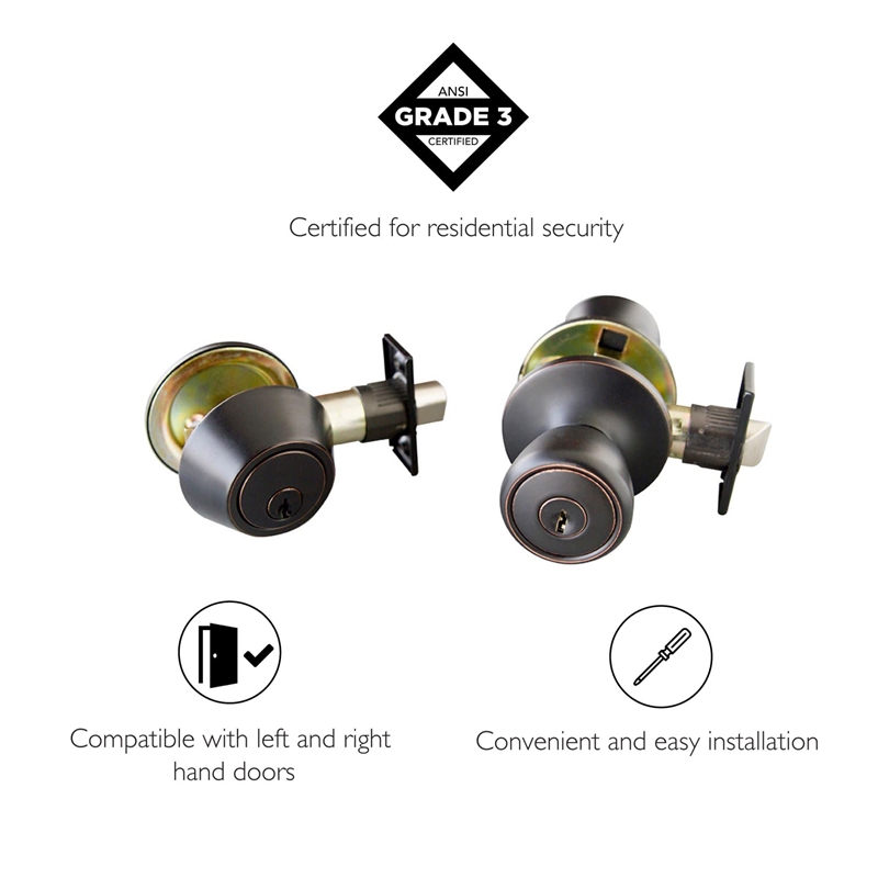 Bowery Hill Terrace Brass Entry Door Knob and Deadbolt in Oil Rubbed Bronze