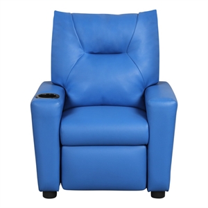 Bowery Hill 23&quotW Blue PVC Fabric Kids Recliner Chair with Cupholder