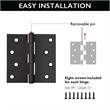 Bowery Hill Steel Door Hinge in Matte Black 4Inch Square Corner 3-Pack