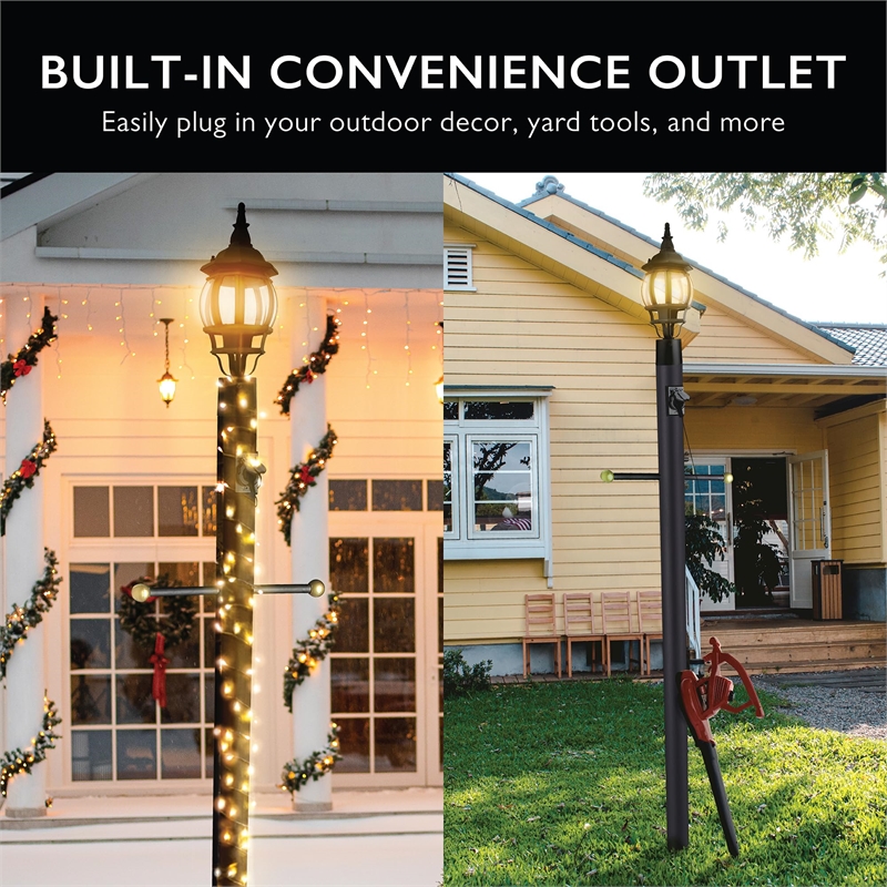 Bowery Hill Modern Steel Black Lamp Post with Cross Arm and Outlet