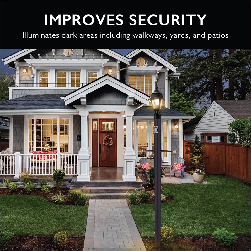 Bowery Hill Modern Steel Black Lamp Post with Cross Arm and Outlet