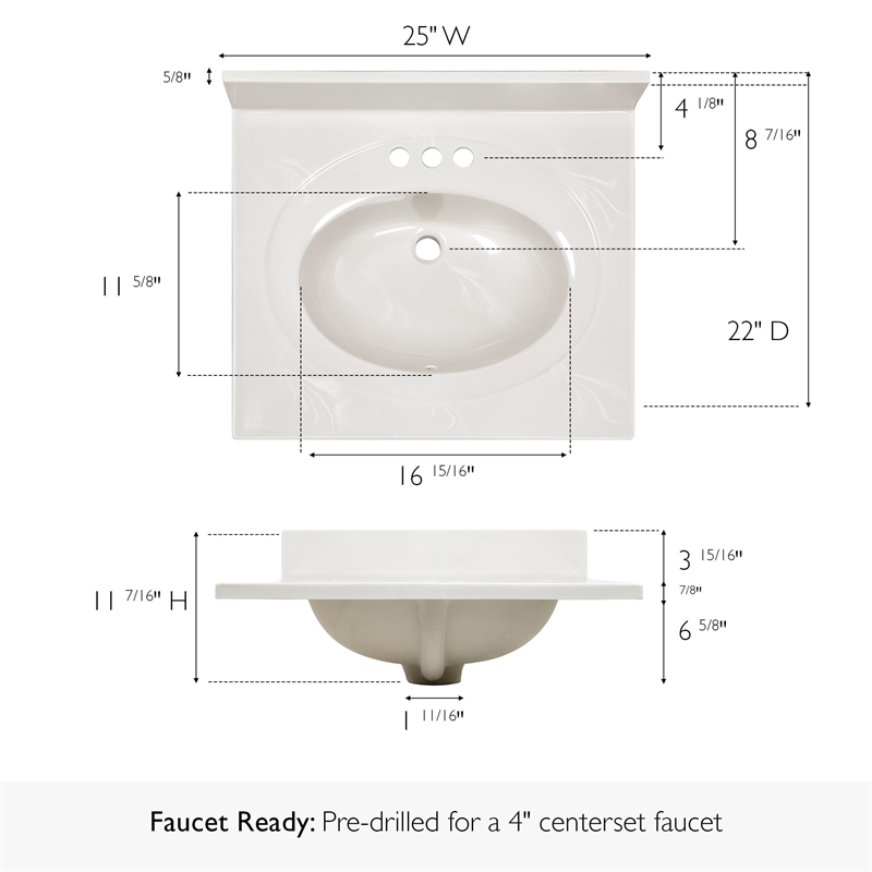 Bowery Hill Marble Single Bowl Vanity Top Solid Ivory Swirl 25 in.