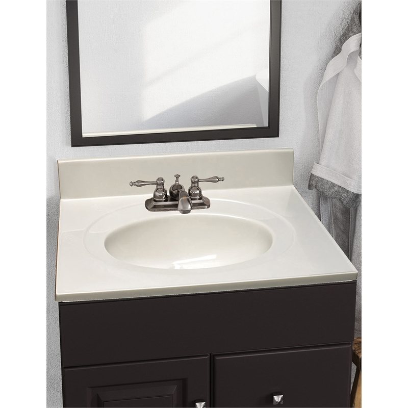 Bowery Hill Marble Single Bowl Vanity Top Solid Ivory Swirl 25 in.