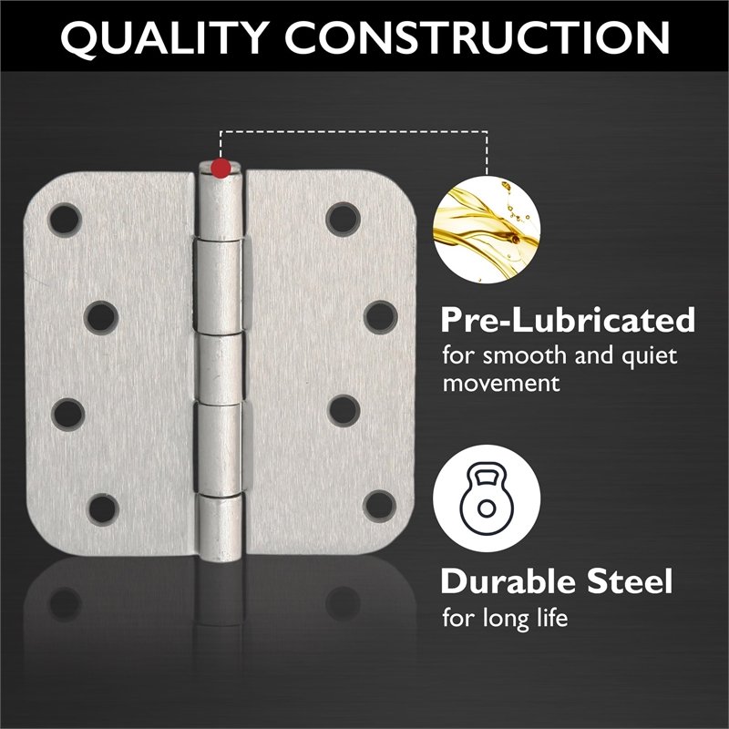 Bowery Hill Steel Door Hinge in Satin Nickel 4Inch 5/8inch Corner 6-Pack