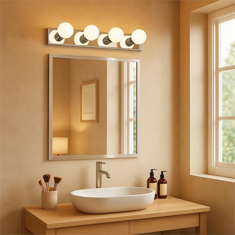 Bowery Hill Modern Steel Vanity Light in Polished Chrome 4-Light