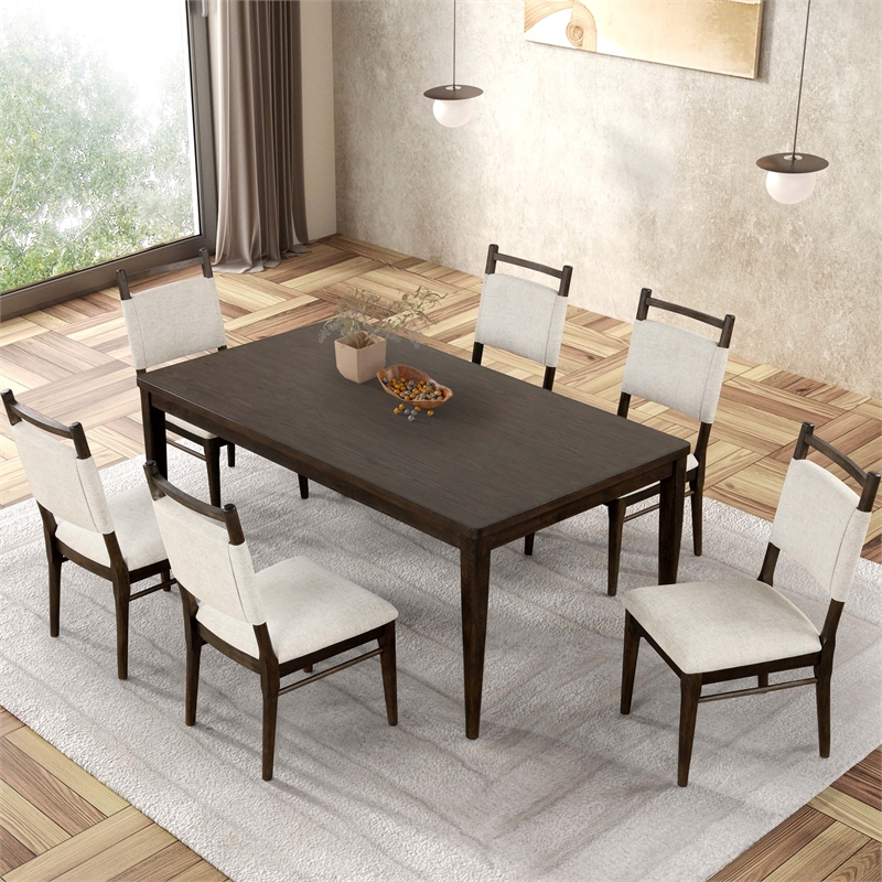 Bowery Hill Modern 7-Piece Wood Dining Table Set in Dark Walnut