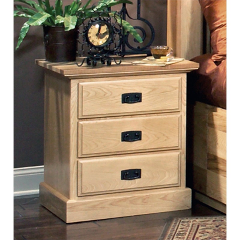 Bowery Hill Contemporary 3-Drawers Solid Wood Nightstand in Natural