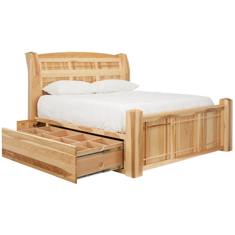 Bowery Hill Solid Wood Queen Arch Panel Storage Bed in Natural