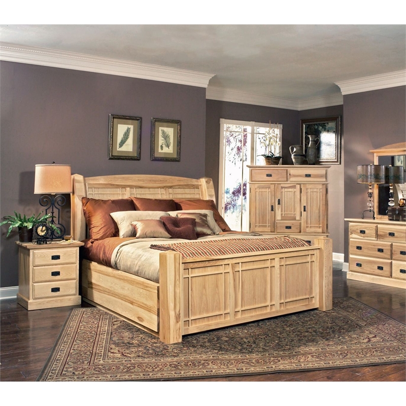 Bowery Hill Solid Wood King Arch Panel Storage Bed in Natural