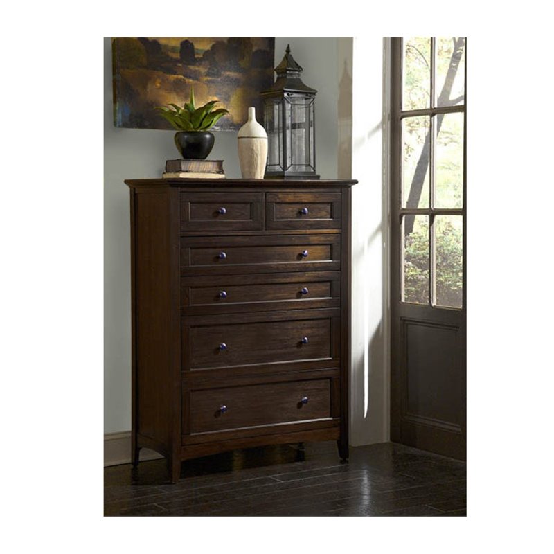 Bowery Hill 6-Drawer Transitional Wood Chest in Cherry Brown/Gunmetal