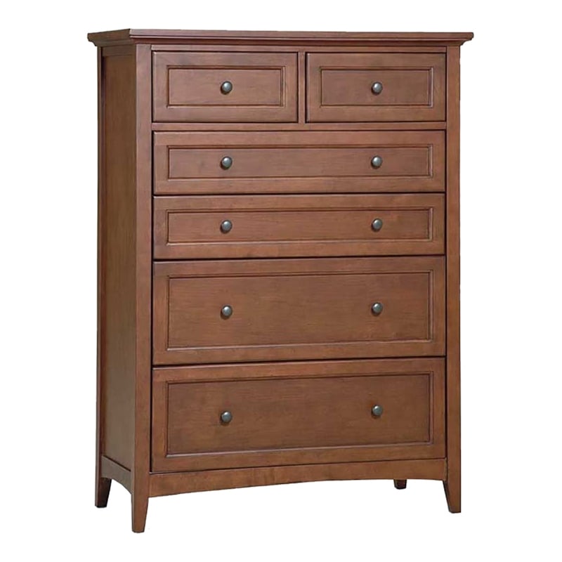 Bowery Hill 6-Drawer Transitional Wood Chest in Cherry Brown/Gunmetal
