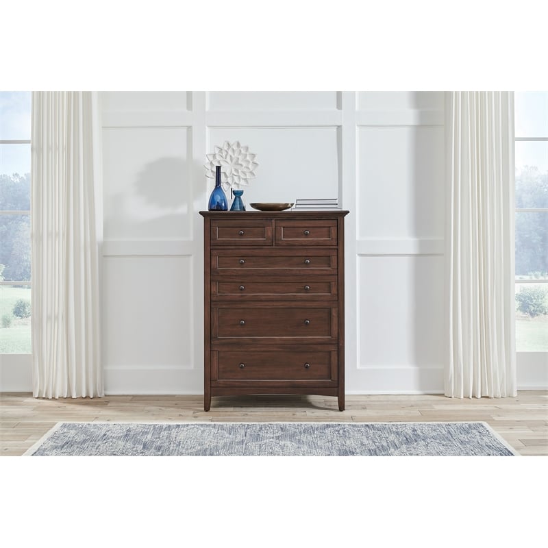 Bowery Hill 6-Drawer Transitional Wood Chest in Cherry Brown/Gunmetal
