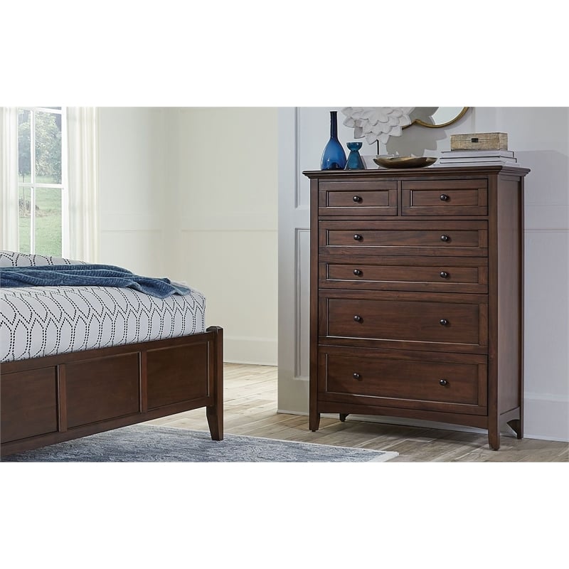 Bowery Hill 6-Drawer Transitional Wood Chest in Cherry Brown/Gunmetal