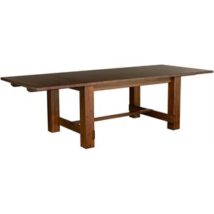 Bowery Hill 69&quot Solid Wood Trestle Table with Extension Leaf in Mahogany