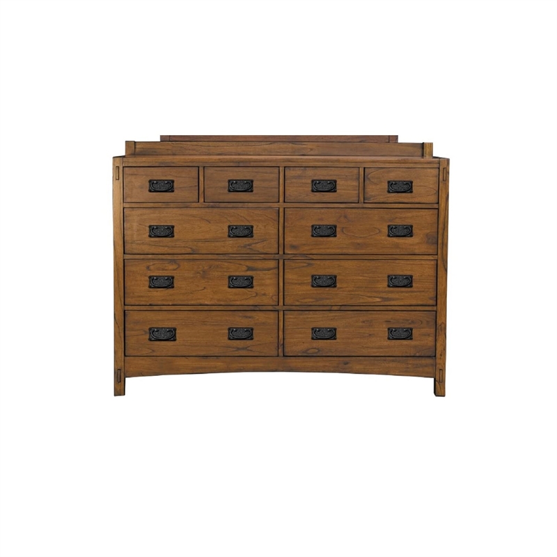 Bowery Hill Contemporary Solid Wood 10-Drawer Bedroom Dresser in Harvest