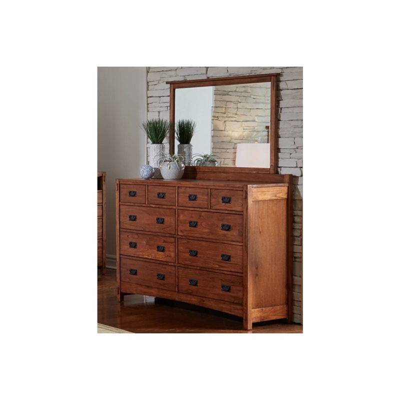 Bowery Hill Contemporary Solid Wood 10-Drawer Bedroom Dresser in Harvest