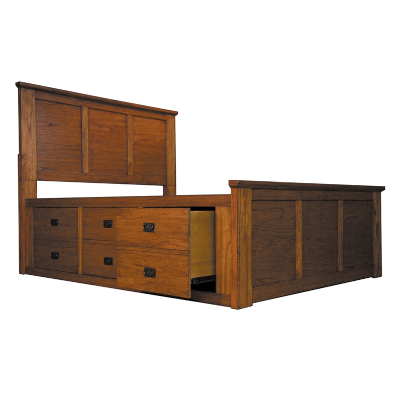 Bowery Hill Traditional Wood Queen Captain Bed in Harvest Brown