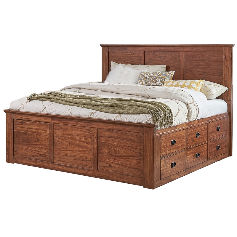 Bowery Hill Traditional Wood Queen Captain Bed in Harvest Brown