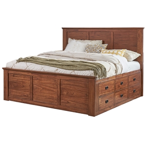 Bowery Hill Traditional Wood Queen Captain Bed in Harvest Brown