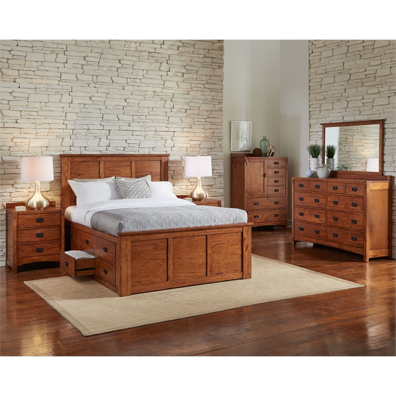 Bowery Hill Traditional Wood Queen Captain Bed in Harvest Brown