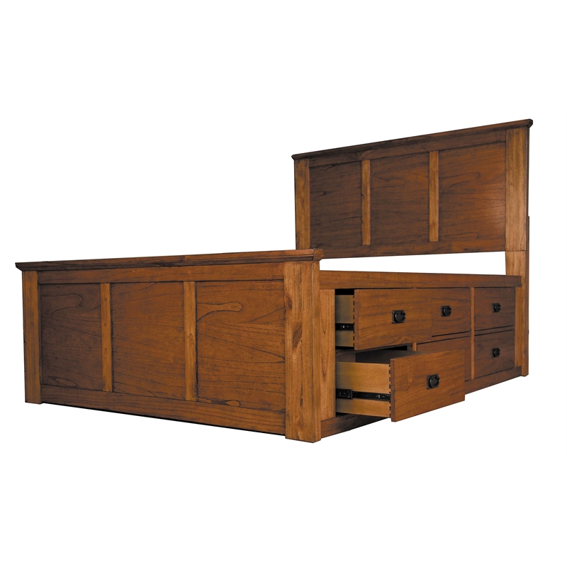 Bowery Hill Traditional Wood King Captain Bed in Harvest Brown