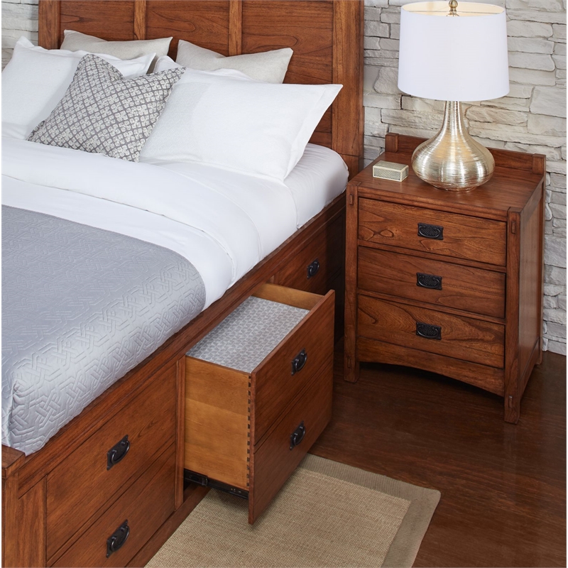 Bowery Hill Traditional Wood King Captain Bed in Harvest Brown