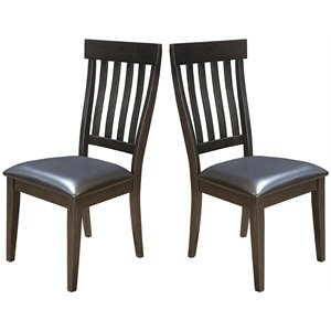 Bowery Hill Faux Leather Slatback Dining Chair in Warm Gray (Set of 2)