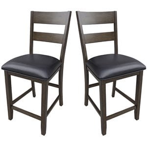Bowery Hill 24&quot Wood Ladderback Counter Stool in Warm Gray (Set of 2)