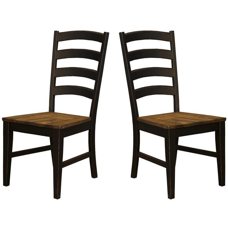 Bowery Hill Ladderback Dining Chair in Chickory/Slate Black (Set of 2)