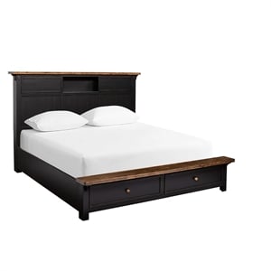 Bowery Hill Transitional Solid Wood Queen Panel Storage Bed in Black