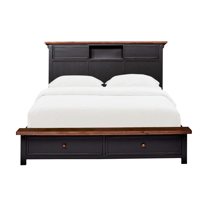 Bowery Hill Transitional Solid Wood Queen Panel Storage Bed in Black