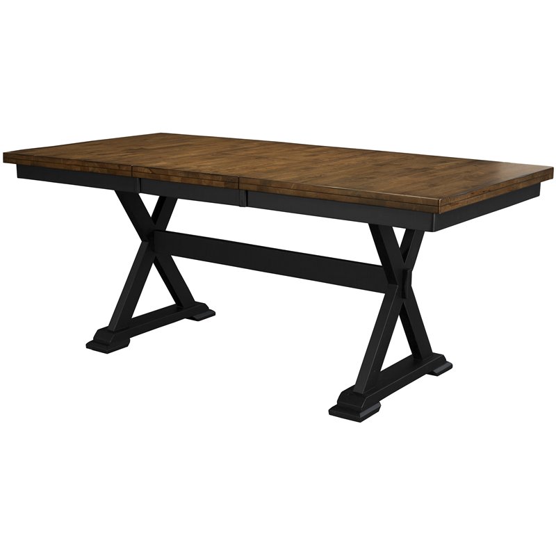 Bowery Hill Solid Wood Extendable Trestle Dining Table in Chickory