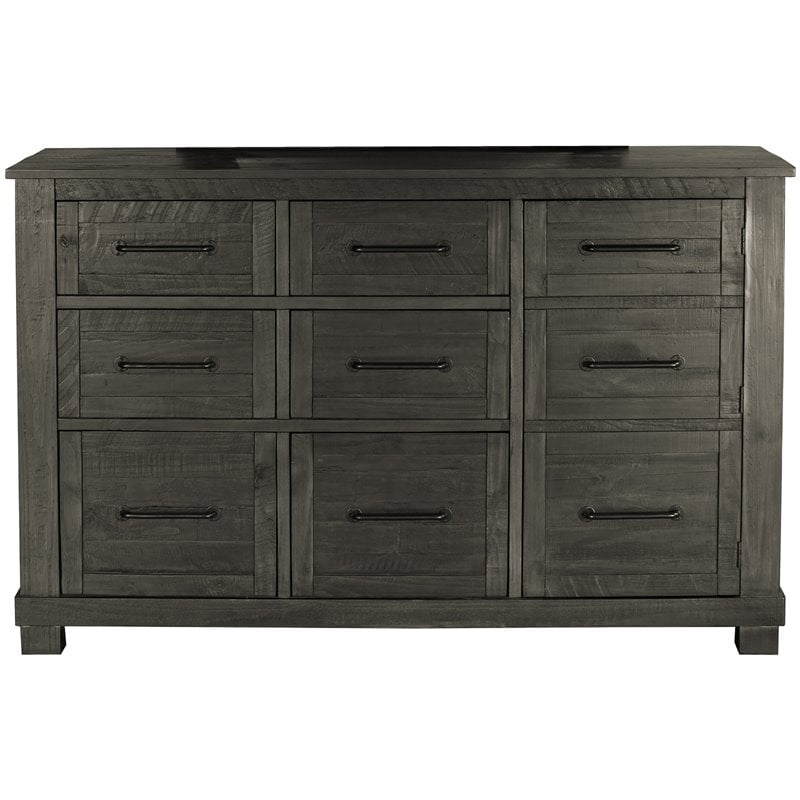 Bowery Hill Contemporary 9 Drawer Rustic Solid Wood Dresser in Charcoal