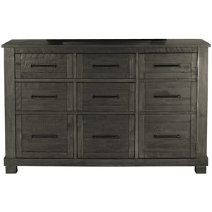Bowery Hill Contemporary 9 Drawer Rustic Solid Wood Dresser in Charcoal