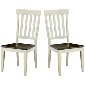 Bowery Hill Slatback Dining Side Chair in Chalk and Cocoa (Set of 2)