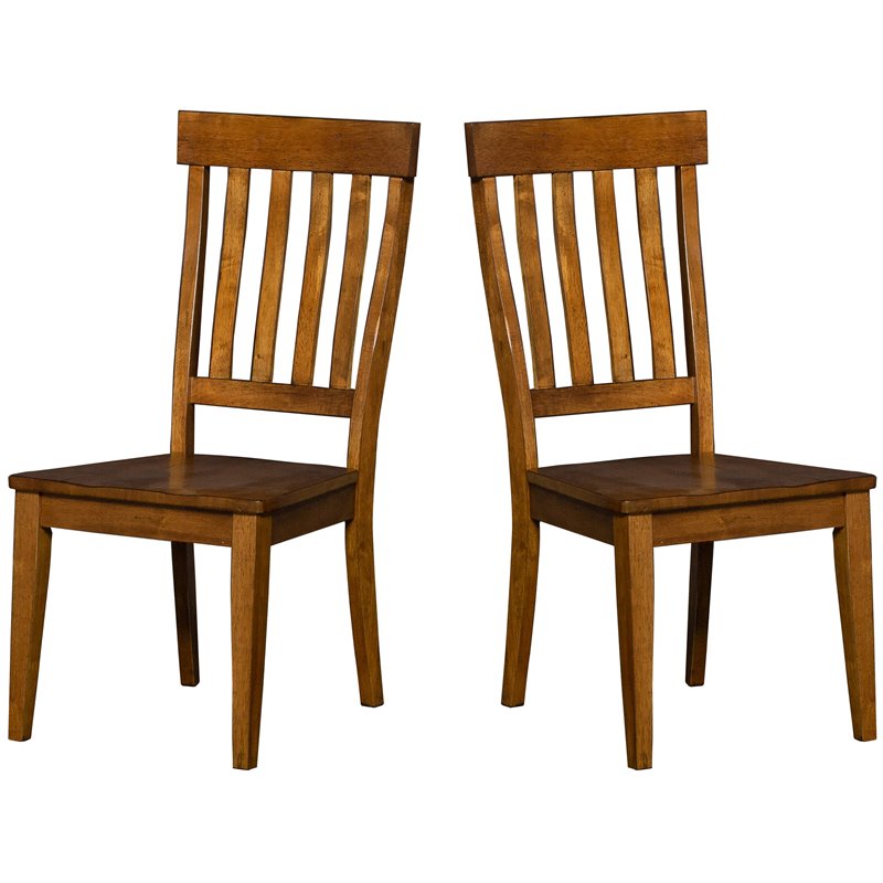 Bowery Hill Slatback Dining Side Chair in Rustic Amber (Set of 2)