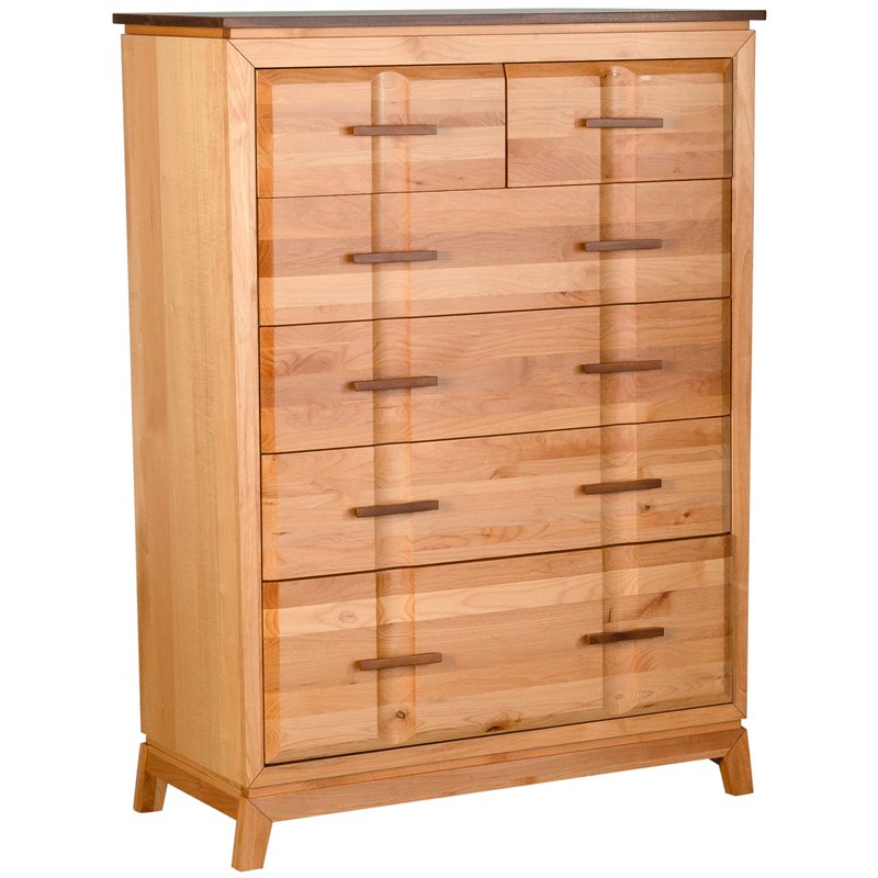 Bowery Hill 6 Drawer Solid Wood Tall Chest in Natural and Walnut