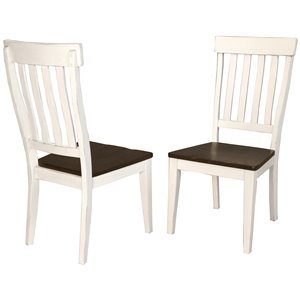 Bowery Hill Slatback Dining Side Chair in Cocoa and Chalk (Set of 2)