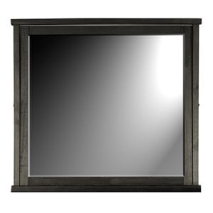 Bowery Hill 39.75&quot x 35.5&quot Rustic Solid Wood Frame Mirror in Charcoal