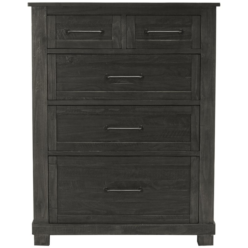 Bowery Hill 5 Drawer Rustic Solid Wood Tall Chest in Charcoal