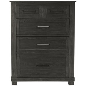 Bowery Hill 5 Drawer Rustic Solid Wood Tall Chest in Charcoal