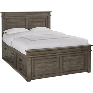 Bowery Hill Transitional Solid Wood Queen Captains Bed in Gray Stone