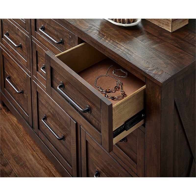 Bowery Hill 9-Drawers Farmhouse Wood Dresser in Rustic Timber Brown