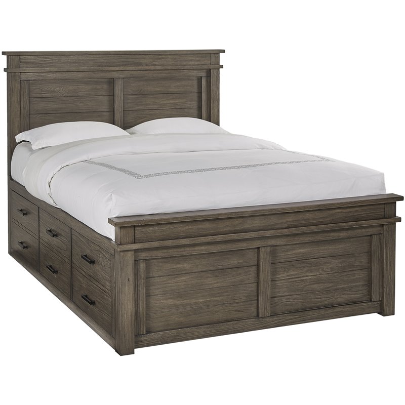 Bowery Hill Transitional Solid Wood King Captains Bed in Gray Stone