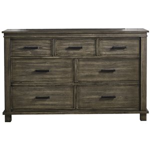 Bowery Hill 7 Drawer Transitional Solid Wood Dresser in Gray Stone