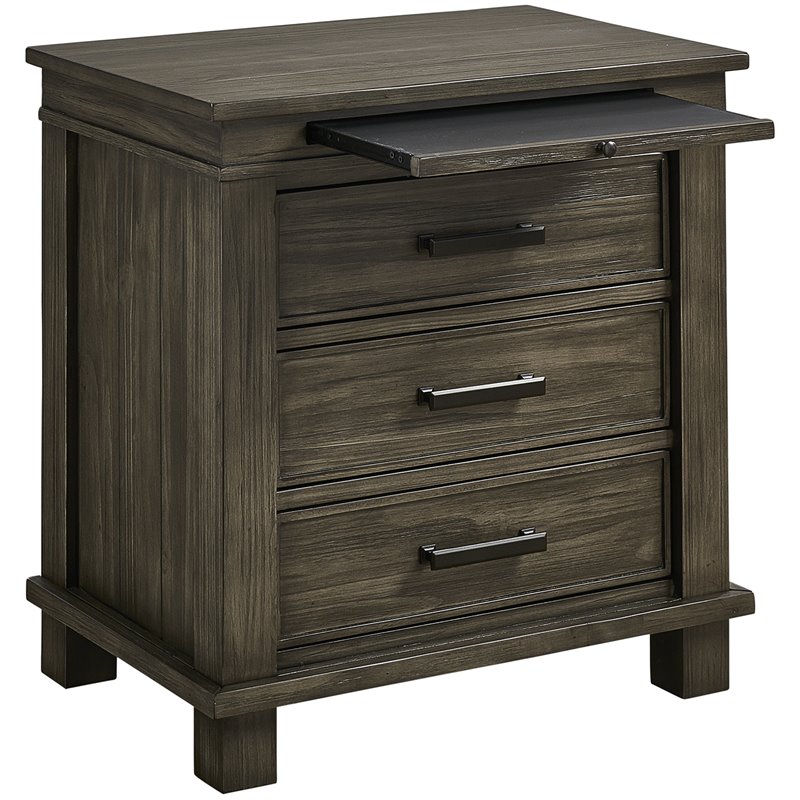 Bowery Hill 3 Drawer Solid Wood Charger Nightstand in Gray Stone