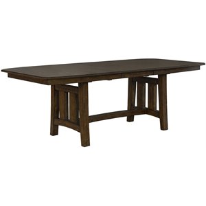 Bowery Hill Solid Wood Extendable Trestle Dining Table in Brown