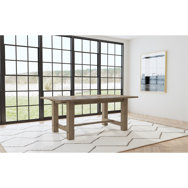 Bowery Hill Modern Wood Trestle Table with Two Leaves in Taupe
