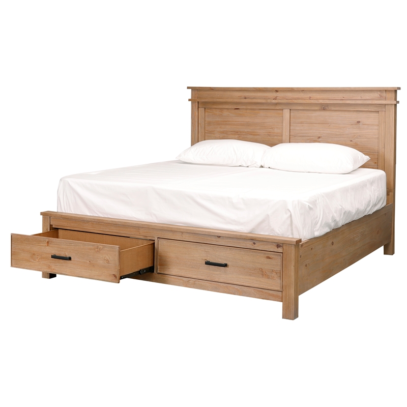 Bowery Hill Transitional New Zealand Pine Wood Queen Storage Bed in Natural
