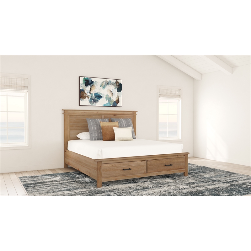 Bowery Hill Transitional Wood California King Storage Bed in Natural